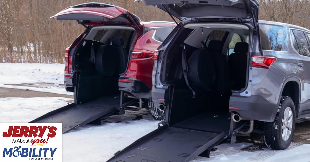 Wheelchair-Accessible Vehicle with ramp down in the snow